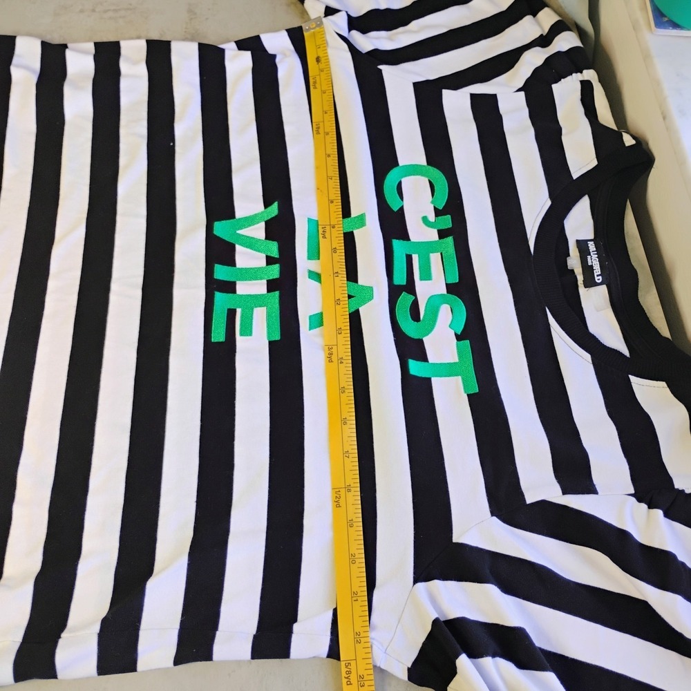KARL LAGERFELD PARIS Women's C'est La Vie Striped Graphic Top Black White XL - Picture 8 of 8